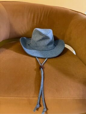 Blue Denim Cowboy Hat with Chin Cord